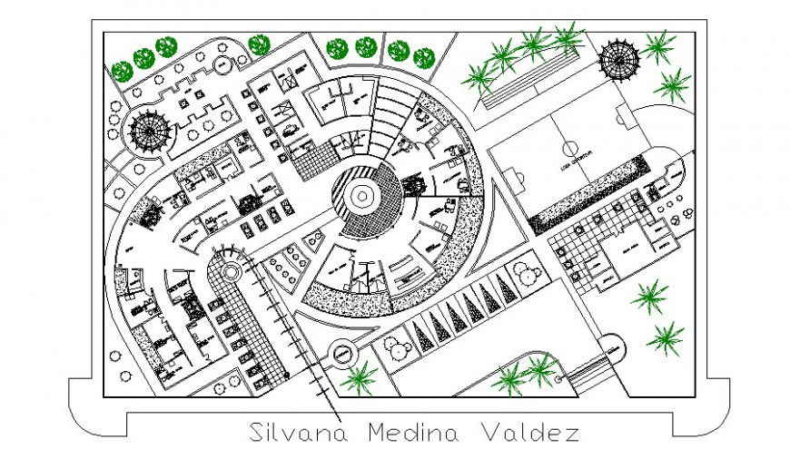 Commercial building hub detail plan 2d view layout autocad file