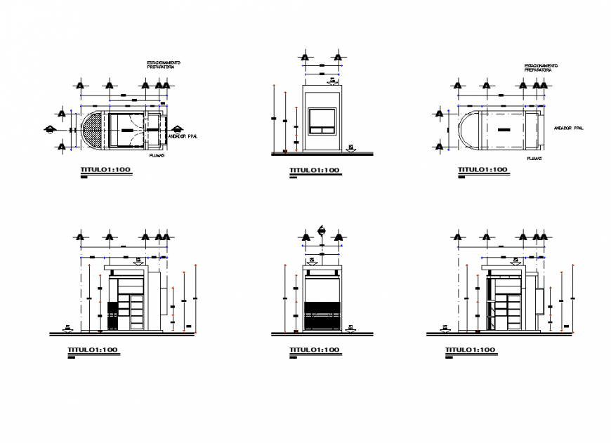 Commercial building main gate detail elevation and plan autocad file
