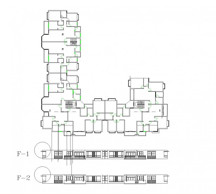 Commercial building plan and elevation detail dwg file