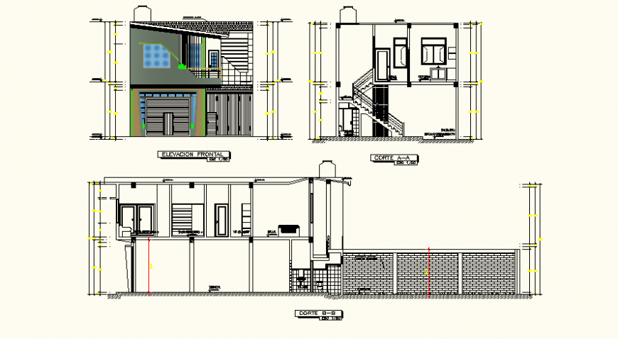 Commercial building plan and section detail elevation autocad file