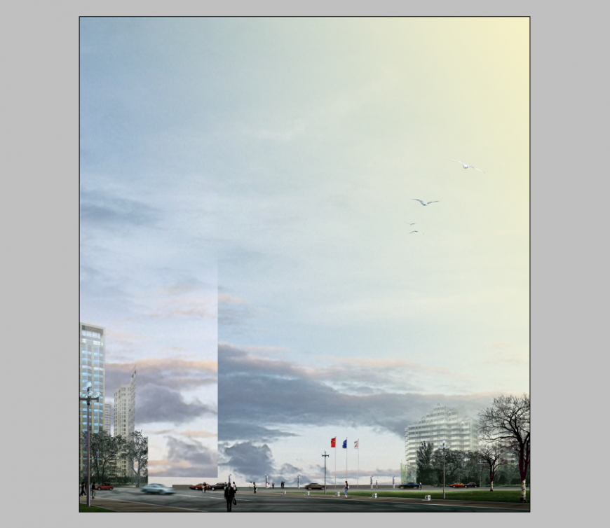 Commercial building town area detail elevation 3d model Photoshop file