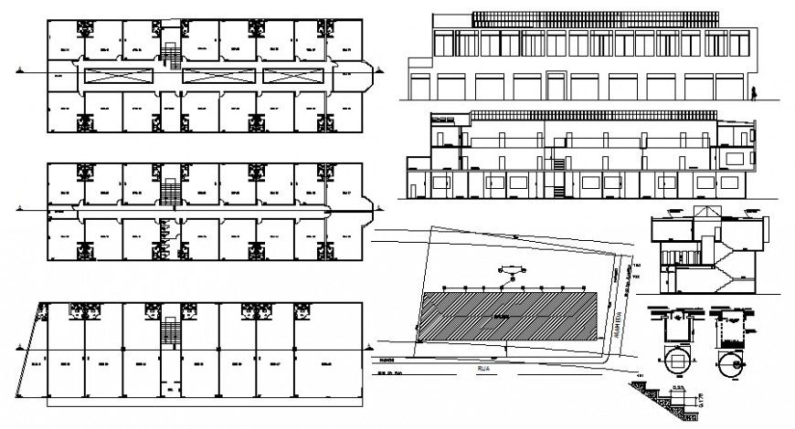 Commercial building units details plan and elevation autocad file