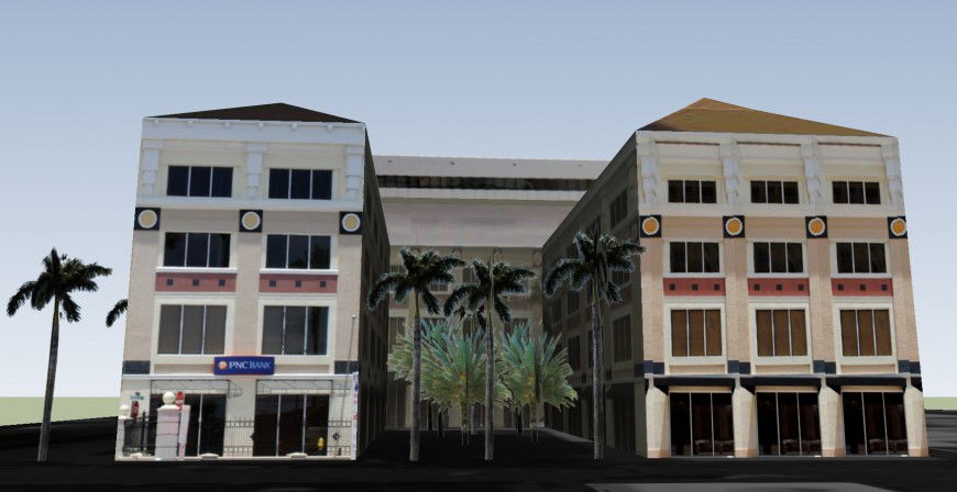Commercial building view in both side building area of sketch up file