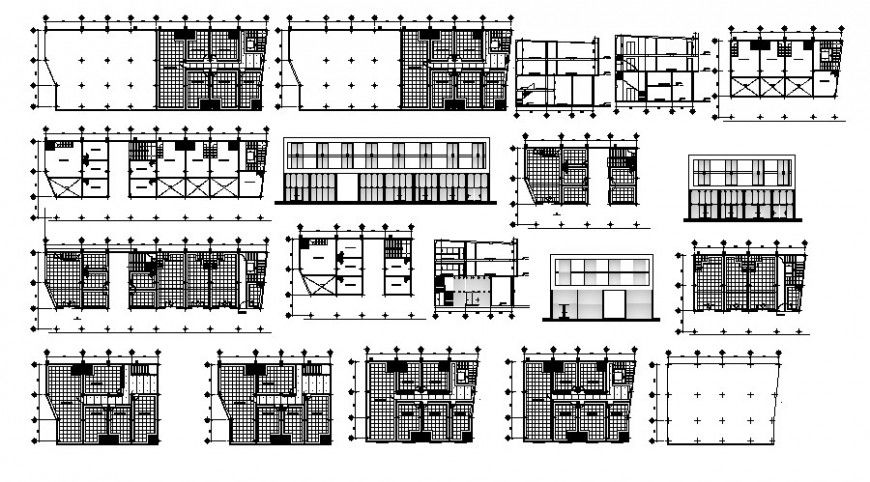 Commercial center building details elevation and plan dwg file