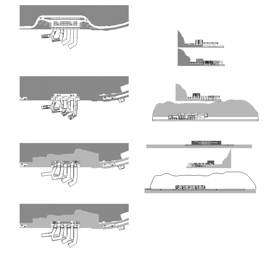 Commercial center complex detail elevation and plan 2d view autocad file