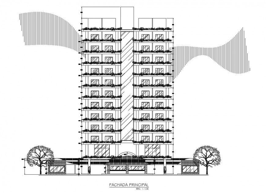 Commercial center main elevation in auto cad file