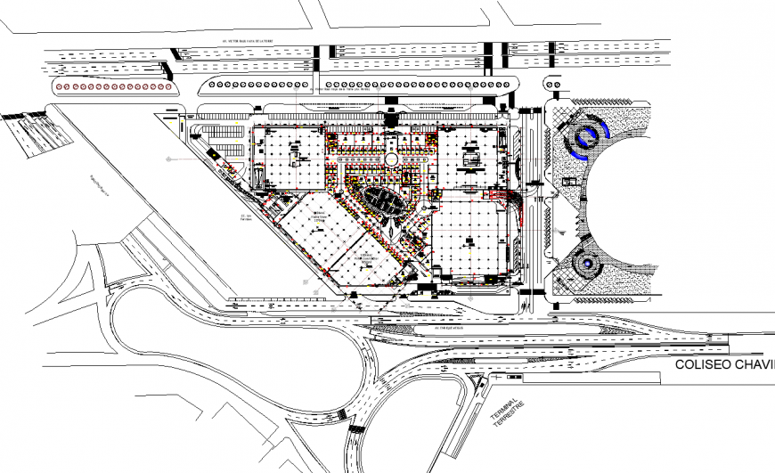 Commercial center mega Chimbote square planning autocad file