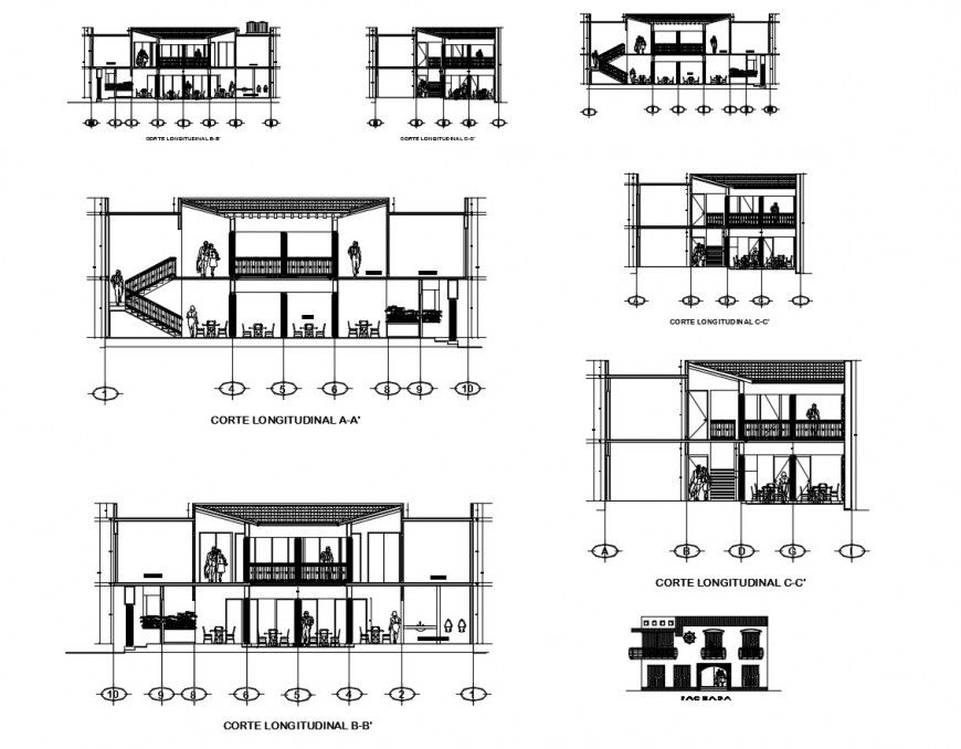 Commercial Centre section in different view in auto cad file