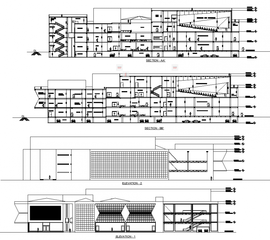 Commercial centre working drawing in dwg AutoCAD file.