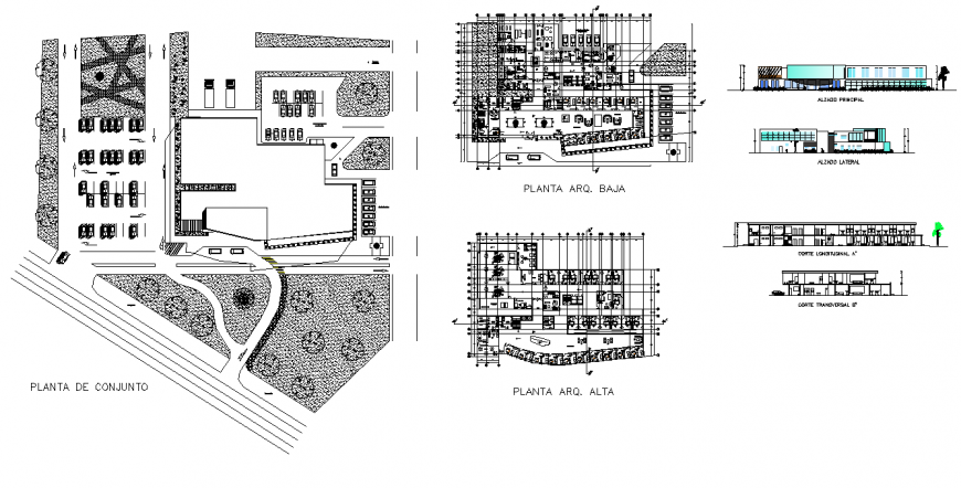 Commercial co-operate building plan, elevation and section dwg file