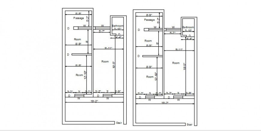 Commercial complex building two floor plan distribution dwg file