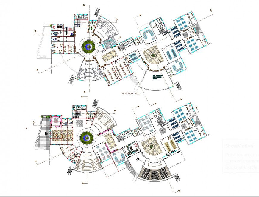 Commercial half round shape building plan dwg file