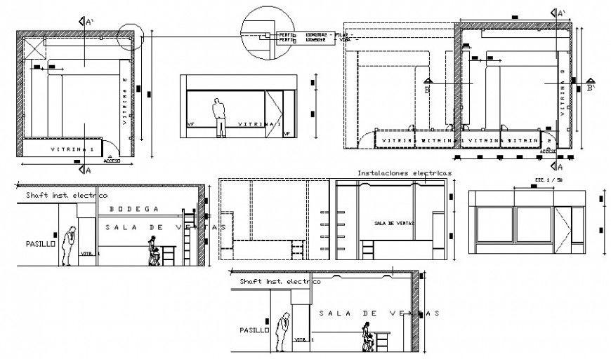 Commercial module details elevation and plan drawing autocad file