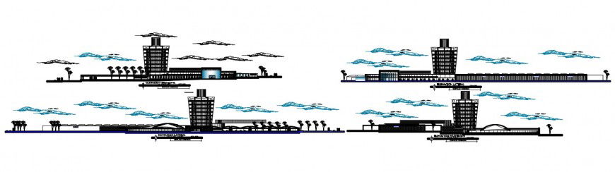 Commercial multi-story complex building elevation dwg file