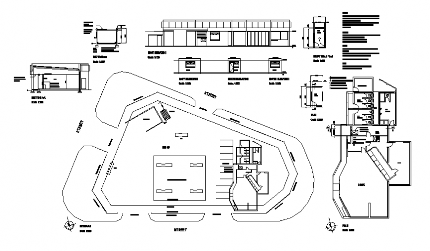 Commercial office detail plan, elevation and section autocad file
