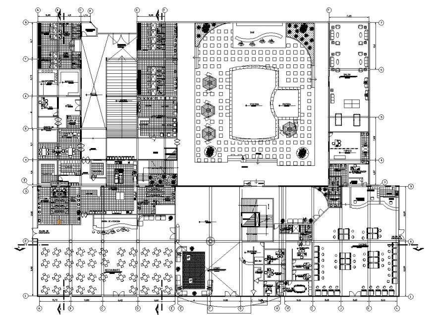 Commercial plaza interior furniture layout drawing in dwg file.
