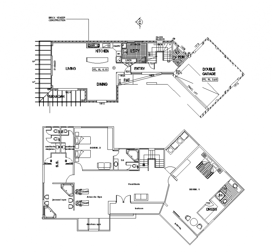 Commercial saloon building detail 2d view layout plan