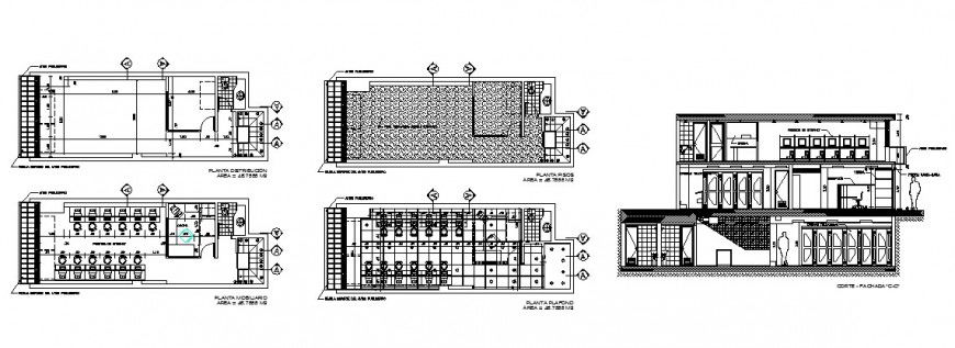 Commercial store section and floor plan cad drawing details dwg file