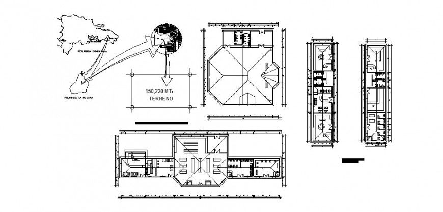 Commercial zone floors plan details for hotel building dwg file