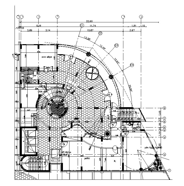 commercial building ground floor cad drawing is given in this cad file. Download this 2d cad file.