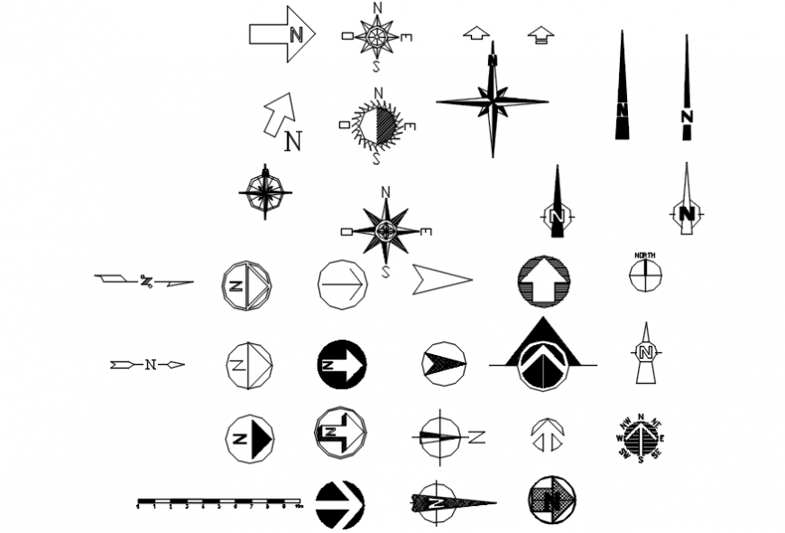 Common multiple north side showing arrow symbol cad drawing details dwg file