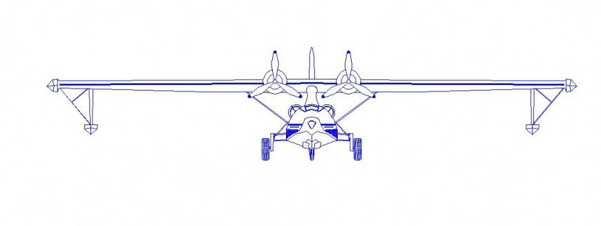 Common airplane front view 2d elevation block cad drawing details dwg file