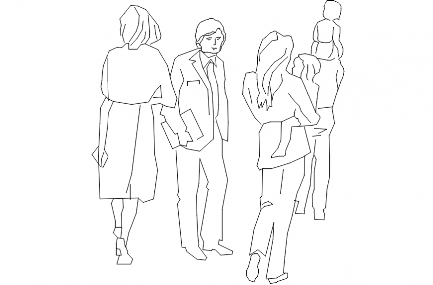 Common and family people 2d blocks drawing details dwg file