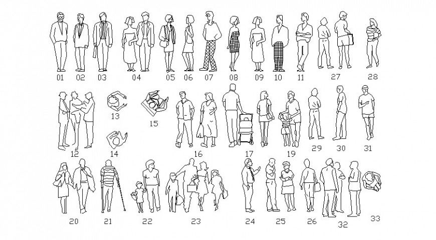 Common and family people elevation blocks cad drawing details dwg file