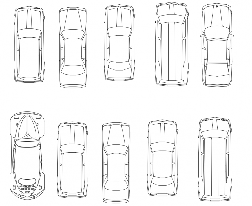 Common and luxuries cars top view elevation cad blocks details dwg file