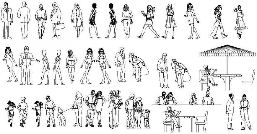 Common and multiple people act blocks cad drawing details dwg file