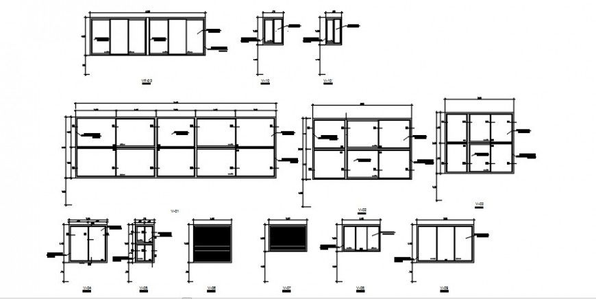 Common and sliding windows elevation and installation details dwg file
