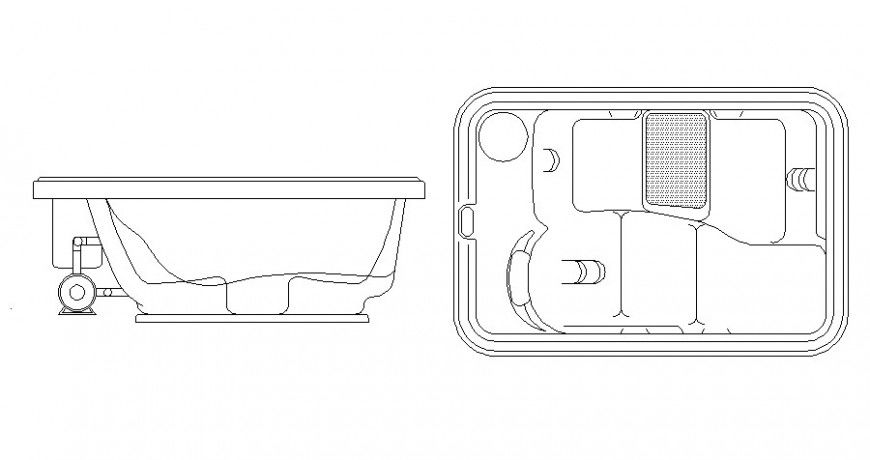 Common bathtub top and side view elevation cad drawing details dwg file