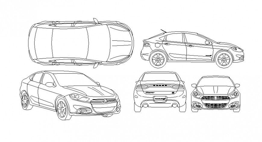 Common car all sided elevation blocks cad drawing details dwg file