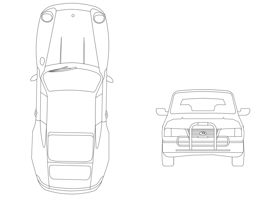 Common car front and top view elevation 2d block details dwg file