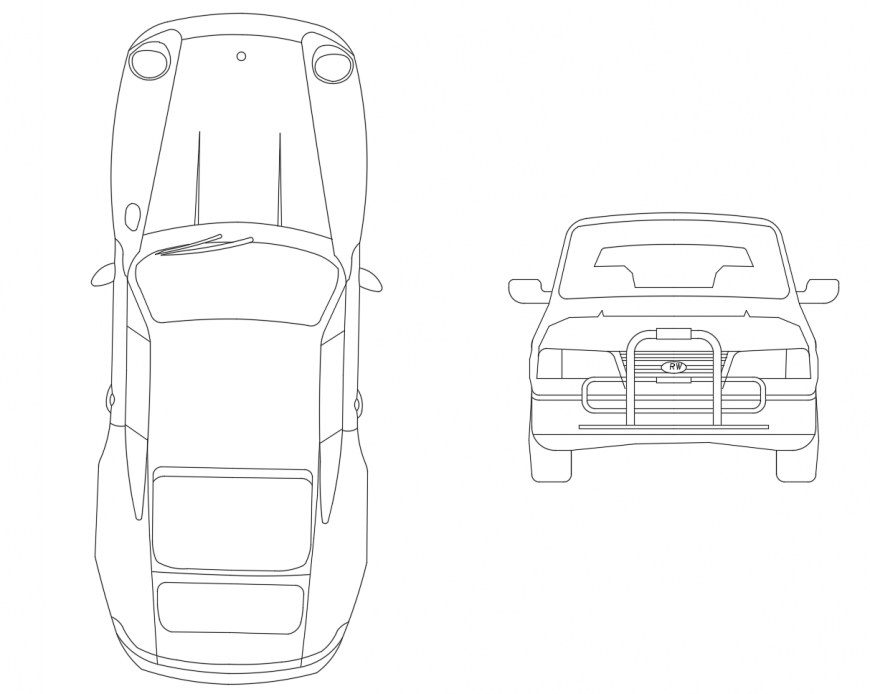 Common car front and top view elevation block drawing details dwg file