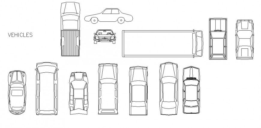 Common car top view elevation 2d blocks details dwg file