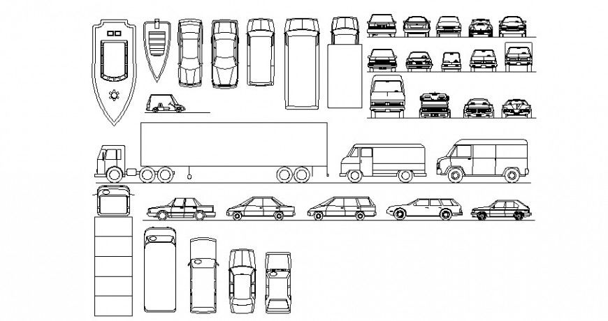 Common cars, vehicle and boat elevation blocks cad drawing details dwg file