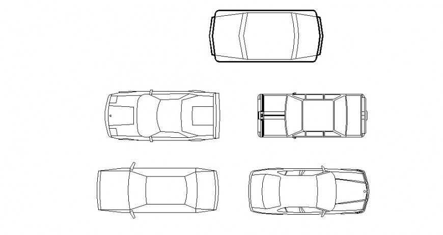 Common cars top view elevation 2d blocks cad drawing details dwg file