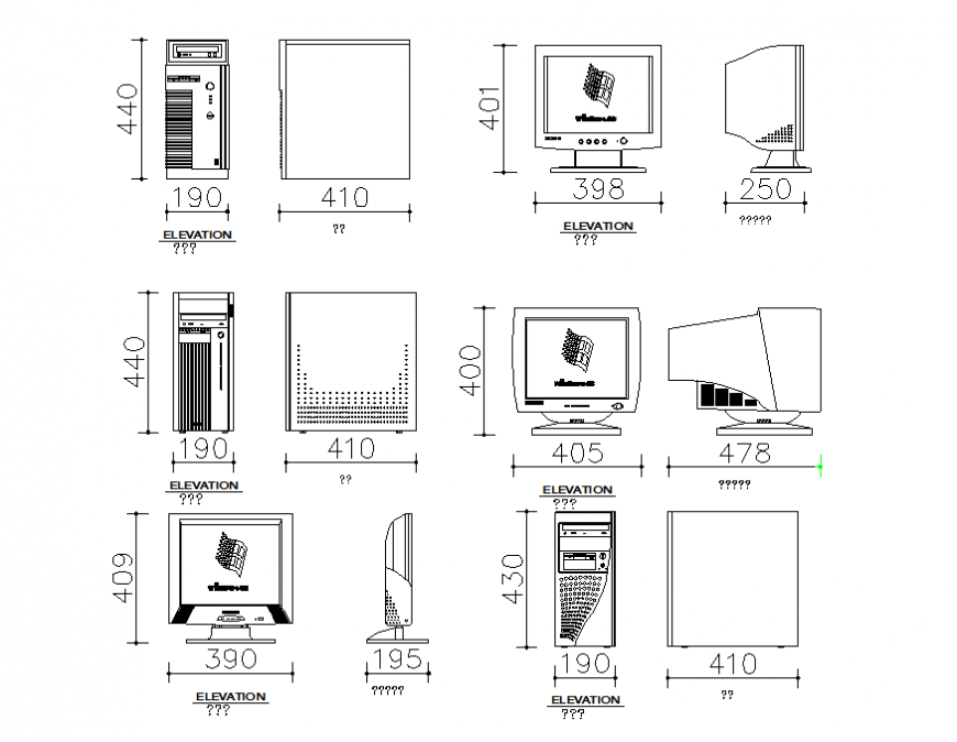 Common computer cad blocks with cpu cad drawing details dwg file