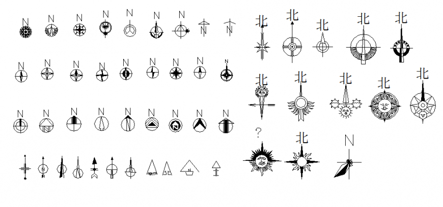 Common direction symbol blocks cad drawing details dwg file