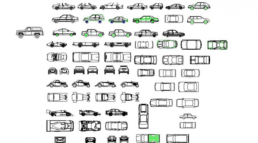 Common family cars and luxuries cars elevation blocks dwg file