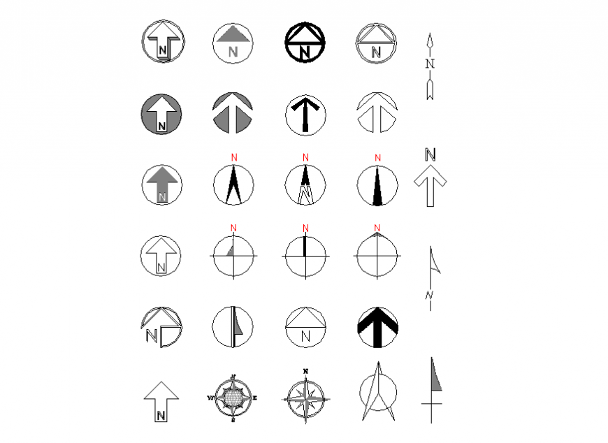 Common format compass symbol blocks cad drawing details dwg file