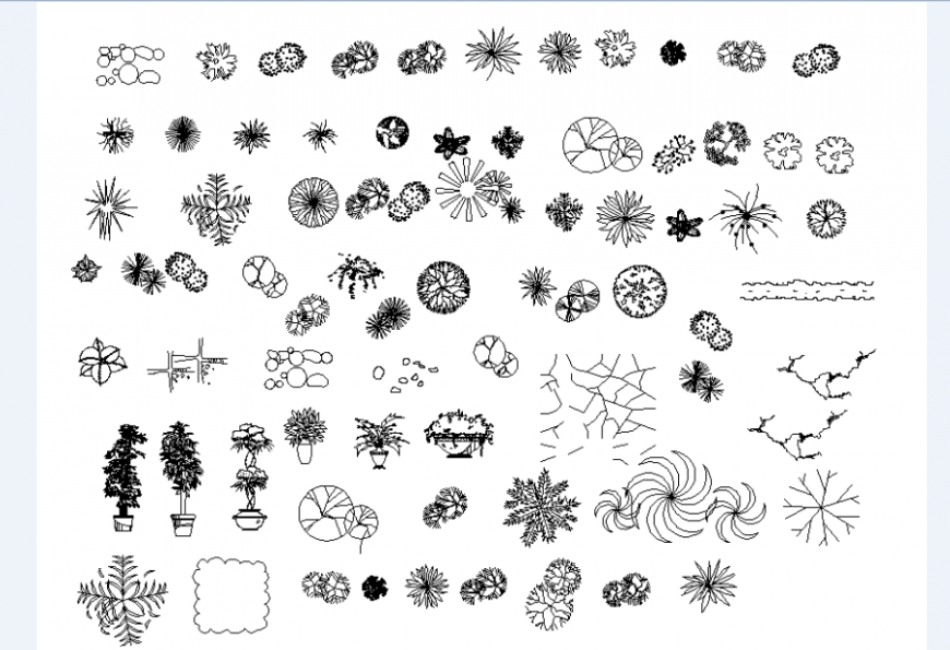 Common garden trees and plants blocks details dwg file