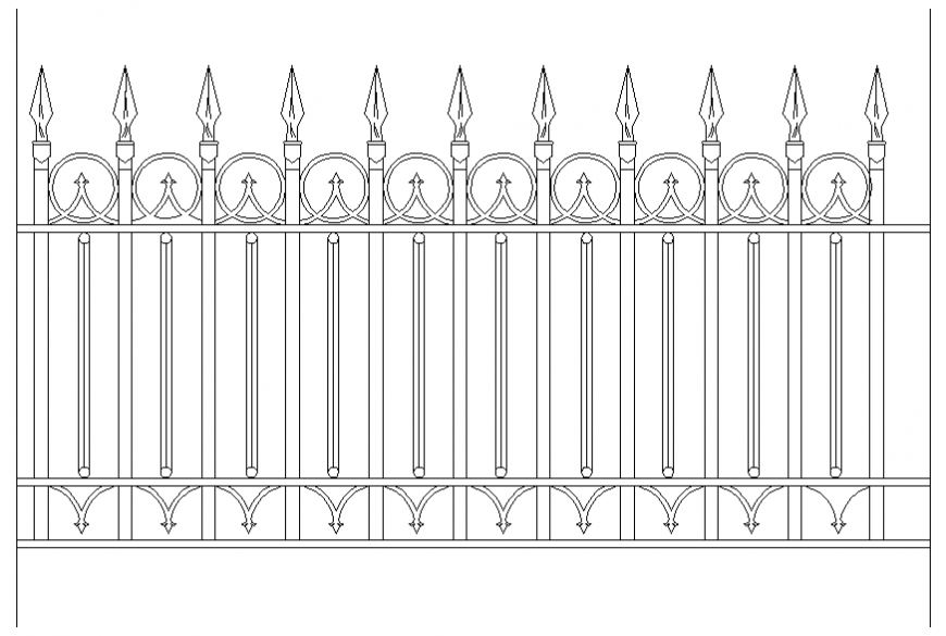 Common gate or staircase railing front elevation cad block details dwg file