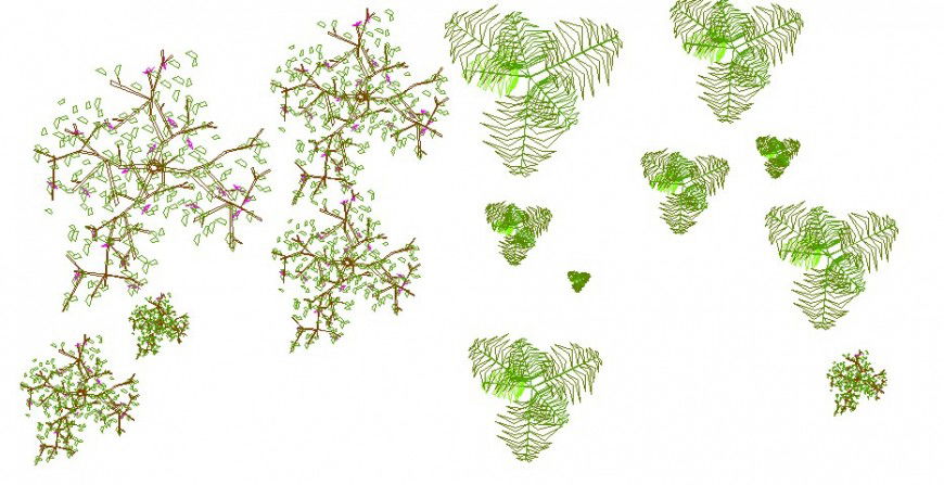 Common green tree plants 2d blocks drawing details dwg file