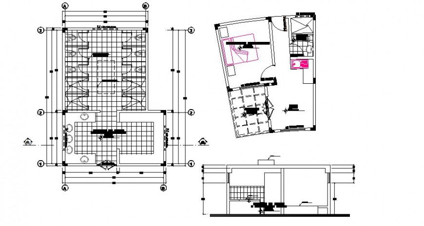 Common hotel toilet section, plan and installation cad drawing details dwg file