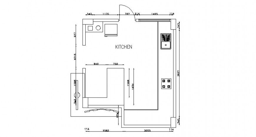 Common house kitchen plan cad drawing details dwg file