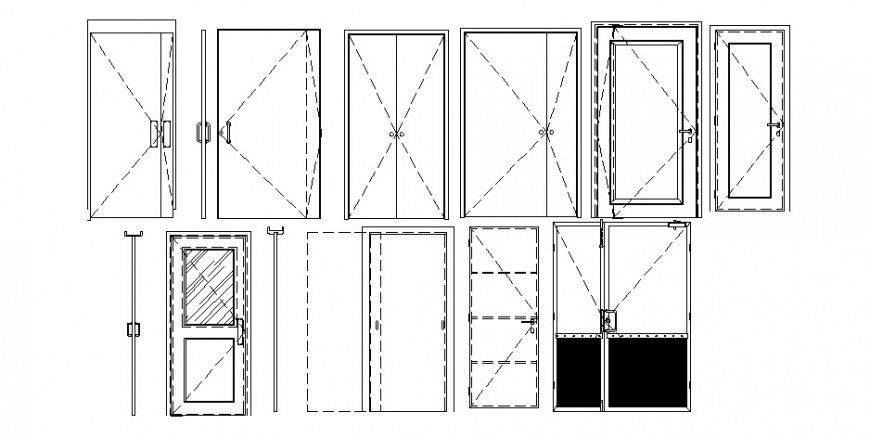 Common house single and double door blocks cad drawing details dwg file