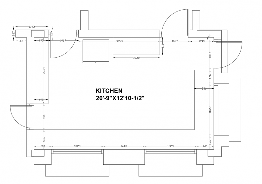 Common kitchen architecture layout plan cad drawing details dwg file