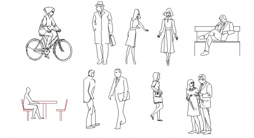Common multiple people 2d elevation blocks cad drawing details dwg file